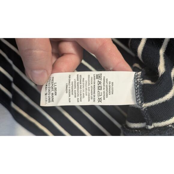 LL Bean Ultrasoft Sweats 1/4 Zip Pullover Womens Large Navy Blue Stripe Shirt - Picture 4 of 11